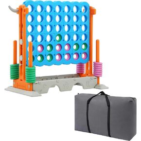 SDADI Height Adjustable 3-in-1 Giant 4 in a Row Connect Game, Jumbo 4-to-Score Game with Golf Game and Ring Toss Set, Indoor Outdoor Yard Game Party Game for Kids Adults and Family, Blue