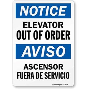 SmartSign “Notice - Elevator Out of Order" Bilingual Sign | 10" x 14" Plastic