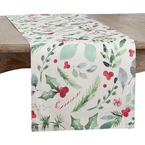 SARO LIFESTYLE Sara B Collection Christmas Foliage and Candy Canes Table Runner, 16"x120", Multi