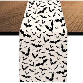 Halloween Bat Table Runner, Halloween Black Bat Holiday Kitchen Dining Table Decoration for Home Party Decor 13x70 Inch