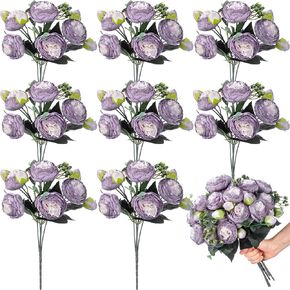 8 Pack Artificial Peony Flowers Faux Flowers Silk Hydrangea Bouquet Vintage Wedding Home Table Decor Reusable Bouquet of Rose Flower for Mother's Day Wedding (Royal Blue and White,Peony)