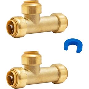 SUNGATOR 3/4 Inch Slip Tee, Repair Tee Fittings, No Lead Brass Push-to-Connect Plumbing Fittings to Connect PEX, Copper, CPVC, With A Disconnect Clip, Pack of 2