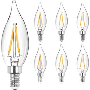 DGE 6x1.5 Watt LED Warm White Ceiling Fan Light Bulbs C32 Chandelier Light Bulbs Bright and Lasting 110 Lumen Bent Tip Light Bulb with E12 Candelabra Base, 6 Pack