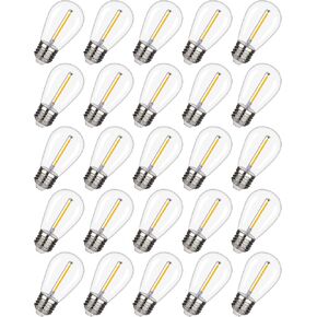 25 Pack EMITTING Shatterproof & Waterproof S14 Replacement LED Light Bulbs –1W Equivalent to 10W, White Warm 2200K Outdoor String Lights Vintage Filament Bulb, E26 Base Edison