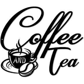 Coffee and Tea Metal Sign | Coffee Bar Hanging Signs for Wall Decor | Black Metal Coffee Cup Hanging Wall Art Signs for Coffee Bar Home Kitchen Office Wall Decoration (11 inches)