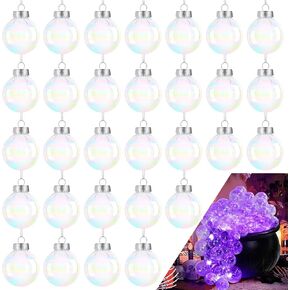 30Pcs 2.5inch Halloween Plastic Transparent Ball Decoration Iridescent Clear Fillable Christmas Ornament Hanging Baubles for DIY Halloween Bubble Witch Magic Cauldron Pot