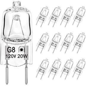 G8 Halogen Bulb 120V 20W Xenon Under Cabinet Lighting Replacements T4 Type 2 Pin Base Dimmable 2700K Warm White (12 Pack)