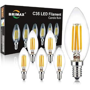 BRIMAX B11 E12 LED Candelabra Bulbs 40W Equivalent, 4W Dimmable LED Candle Light Bulbs, 2700K Warm White, LED Filament Clear Glass Light Bulbs for Chandelier Celling Fans and Fixtures,Pack of 10