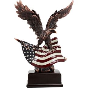 Gifts & Decor Ebros Wings of Glory Bald Eagle Clutching On American Flag Statue Bronze Electroplated Wildlife Eagle Figurine with Base Freedom Liberty Patriotic Figurine