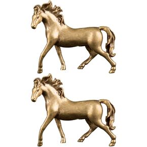 2Pcs Horse Statue Golden Brass Feng Shui Wealth Prosperity Horse Figurine Ornament Chinese Feng Shui for Home Decor