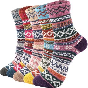 Wool Socks for Women - 5 Pairs Winter Warm Wool Socks, Soft Cozy Knit Wool Socks for Women Men