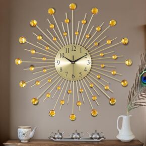 Lafocuse 23 Inch Silent Metal Large Luxury Crystal 3D Peacock Wall Clocks for Living Room Decor, Modern Art Big Mid Century Wall Clock Colorful Elegant for Home Bedroom Office Indoor