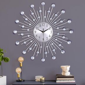 Lafocuse 23 Inch Silent Metal Large Luxury Crystal 3D Peacock Wall Clocks for Living Room Decor, Modern Art Big Mid Century Wall Clock Colorful Elegant for Home Bedroom Office Indoor