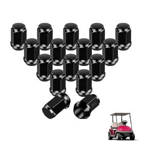 Golf Cart Chrome Wheel Lug Nut Kit for Club Car DS Precedent and EZGO TXT RXV Models, 16 Black Packs (1/2-20 Size) OEM 1010984 14723-G1