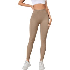 SweatyRocks Women's Seamless Ribbed Sports Leggings Thick Solid Color High Waist Tummy Control Workout Running Yoga Capris