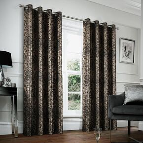 always4u 100% Blackout Damask Foil Print White and Gold Ridged Velvet Curtains 95 Inches Long Drapes 2 Panels Shiny Metallic Window 54 * 95 Inches