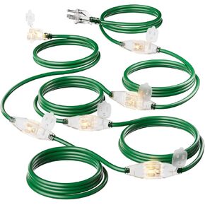 50 FT Outdoor Extension Cord with Multiple Outlets, Evenly Spaced 6 Outlets with Indicator Lights, 16/3 SJTW Weatherproof Extension Cord Outdoor for Christmas, Halloween, Holiday Decorations