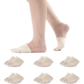 6/8 Pairs Toe Topper Socks for Women No Show Invisible Non-Skid Seamless Mule Five Finger Half Socks