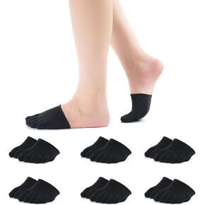 6/8 Pairs Toe Topper Socks for Women No Show Invisible Non-Skid Seamless Mule Five Finger Half Socks