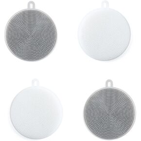 4PCS Silicone Dish Scrubber, Multipurpose Round Silicone Sponges Reusable Dish Brush Dish Brush for Kitchen Dish Dishes Fruits Vegetables(Gray)