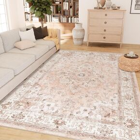 5x7 Area Rugs 5x7 Vintage Rugs Machine Washable Rug Carpet Rugs Non Slip Low Pile Water Repellent soft Distressed for Living Room Bedroom Coral Fleece Rug pink