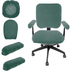 Green Universal Protective Chair Seat Covers Plush Stretch Computer Office Chair Cover with Armrest Computer Thick Desk Chair Cover Slipcovers Pads Office Cushion Backrest for Rotating Chairs