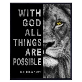 Christian Art for Men - Bible Scripture Wall Decor, Masculine Decor, Motivation Posters 8x10, With God All Things Are Possible Wall Decor, Living room Decor for men, Men Room Decor, Manly Mens Art
