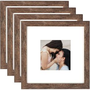 8x10 Picture Frames Set of 4 Distressed White Photo Frame, Display Pictures 6x8 with Mat or 8x10 Without Mat