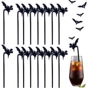 Halloween Plastic Straws - 60Pcs Bat Straws for Drinking Halloween Party Supplies Party Favors Decorations