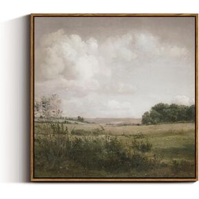 VIYYIEA Vintage Square Framed Wall Art, Nature Wilderness Scenery Paintings Aesthetic, 24x24 Inch Canvas Print Artwork, Retro Farm Wall Pictures for Bedroom Living Room