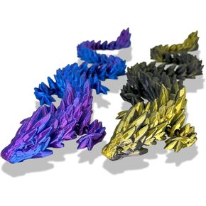 3D Printed Dragon 2X 14.5 Articluated Dragon, Gemstone Dragon, Home Office Decor, Desk,Relaxation for ADHD & Autism (Purple/Blue & Gold/Black)