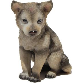 US 4.5 Inch Wolf Cub Sitting Decorative Statue Figurine, Gray and Cream