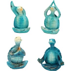 Set of 4 Sea Turtle Meditation Yoga Décor, Meditating Yoga Statues Resin Turtle, Garden Sea Turtle Meditating Coastal Beach Decor, Sea Turtle Yoga Figurines for Home Office Ocean Bathroom
