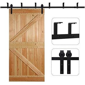 6FT Ceiling Mount Bracket Sliding Barn Door Hardware Kit Black,Strong Bearing, Low Ceiling L-Shape Bracket System, Fit 36" Wide Single Door Panel (Basic Style)