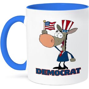3dRose Cute Democratic Donkey Cartoon Character Two Tone Mug, 11 oz, Blue/White