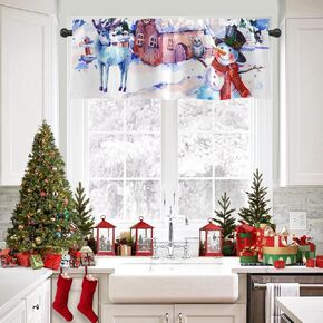 emvency عيد الميلاد الستائر نافذة العلاجات، ثلج الشتاء وستائر التعتيم الرنة الستائر الستارة قابل للتعديل للنوافذ غرفة المعيشة المطبخ فوق الحوض، 18x52 بوصة قضيب جيب الستائر in Kuwait