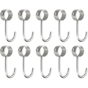 uxcell 10Pcs Pipe Rod Hooks, Stainless Steel 25mm/0.98" Inner Dia Adjustable Rod Closet Rod Hooks Coat Hook for Wardrobe Hanging Pots, Black