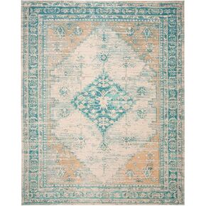 SAFAVIEH Classic Vintage Collection Area Rug - 8' x 10', Aqua, Oriental Medallion Distressed Design, Non-Shedding & Easy Care, Ideal for High Traffic Areas in Living Room, Bedroom (CLV113J)