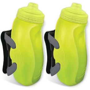 نظام الترطيب Amphipod RunLite Xtech، زجاجات مياه Hydraform مزدوجة سعة 10.5 أونصة للجري والماراثون والتدريب على التحمل (غطاء ضغط Jett) - أخضر أمبير/فحمي - 2 × 10.5 أونصة