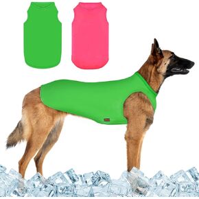 2 Pack Dog Shirts, Ice Pet Vest Dog Clothes for Instant Cooling, Lightweight Breathable Sleeveless T-Shirts for Medium Large Dogs, Light Purple+Fluorescent Green (XL) in Kuwait