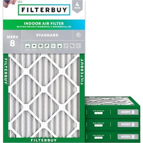 Filterbuy 10x20x2 Air Filter MERV 8 Dust Defense (4-Pack), Pleated HVAC AC Furnace Air Filters Replacement (Actual Size: 9.50 x 19.50 x 1.75 Inches)