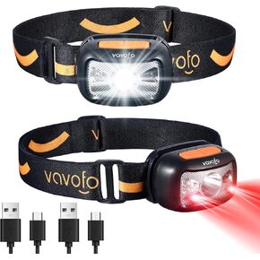 VAVOFO 2-Pack Headlamp Flashlight, 1200 Lumen Bright White Red Light, LED Rechargeable Waterproof Outdoor Headlight with Adjustable Headband, Motion Sensor, Lightweight, 8 Modes for Camping（Blue）
