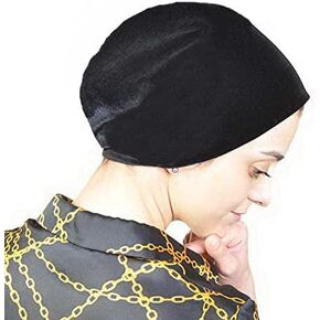 Shifa Velvet Bonnet Handmade Turban Under Scarf Shawl Wrap Hijab Bonnet Chemo Wear Hair Loss Cover (Black)