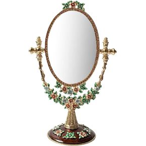 Vintage Vanity Makeup Mirror for Desk, Metal Oval Tabletop Makeup Mirror, Hand Painted Adjustable Vanity Mirror
