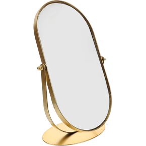 Kichvoe Vintage Vanity Table Mirror Desk Makeup Mirror Golden Metal Framed Small Stand Mirrors Adjustable Rotation for Tabletop,Office,Bedroom,Bathroom