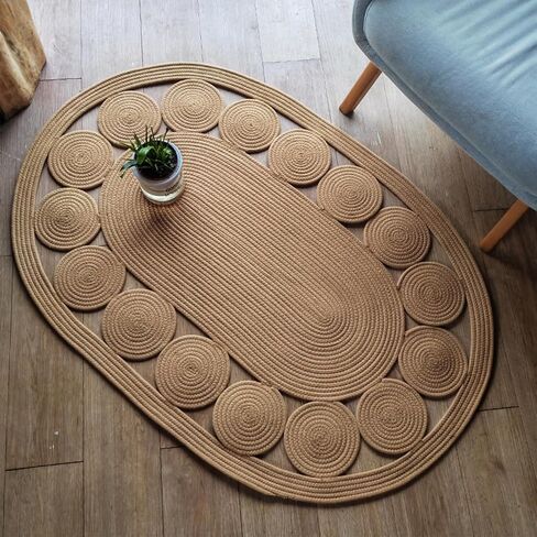 Boho Hand-Woven Oval Rug: Quick Drying, Non-Slip & Machine Washable | for Home Decoration, Cat Scratch Mat and Comfortable Living | Durable, Easy to Clean | Small Oval Kitchen Rug (Beige, 31x47) in Saudi Arabia