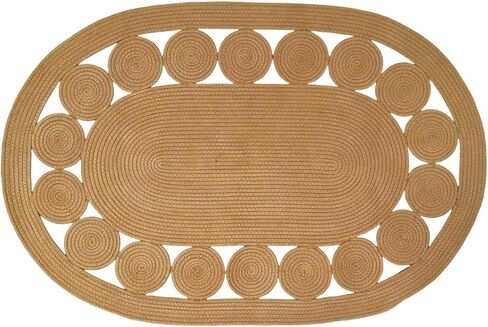 Boho Hand-Woven Oval Rug: Quick Drying, Non-Slip & Machine Washable | for Home Decoration, Cat Scratch Mat and Comfortable Living | Durable, Easy to Clean | Small Oval Kitchen Rug (Beige, 31x47) in Saudi Arabia