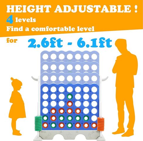 SDADI ارتفاع قابل للتعديل 3 في 1 عملاق 4 في صف واحد، لعبة جامبو 4 إلى النتيجة مع لعبة الجولف ومجموعة الرمي الدائري، لعبة الفناء الداخلي والخارجي للأطفال البالغين والعائلة، أزرق in Kuwait