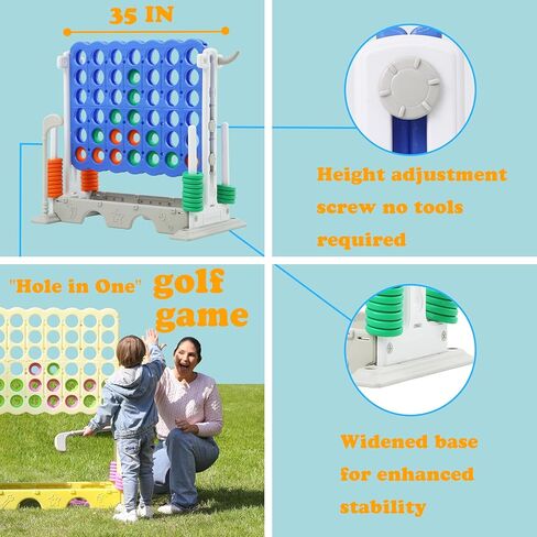 SDADI ارتفاع قابل للتعديل 3 في 1 عملاق 4 في صف واحد، لعبة جامبو 4 إلى النتيجة مع لعبة الجولف ومجموعة الرمي الدائري، لعبة الفناء الداخلي والخارجي للأطفال البالغين والعائلة، أزرق in Kuwait