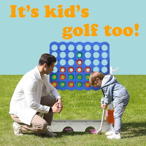 SDADI ارتفاع قابل للتعديل 3 في 1 عملاق 4 في صف واحد، لعبة جامبو 4 إلى النتيجة مع لعبة الجولف ومجموعة الرمي الدائري، لعبة الفناء الداخلي والخارجي للأطفال البالغين والعائلة، أزرق in Kuwait